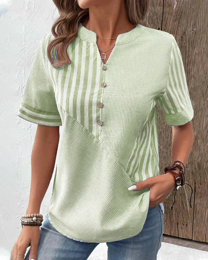 Jamie | Women's Cotton Striped Colorblock Half-Button Blouse Carol & Margaret Wilmington