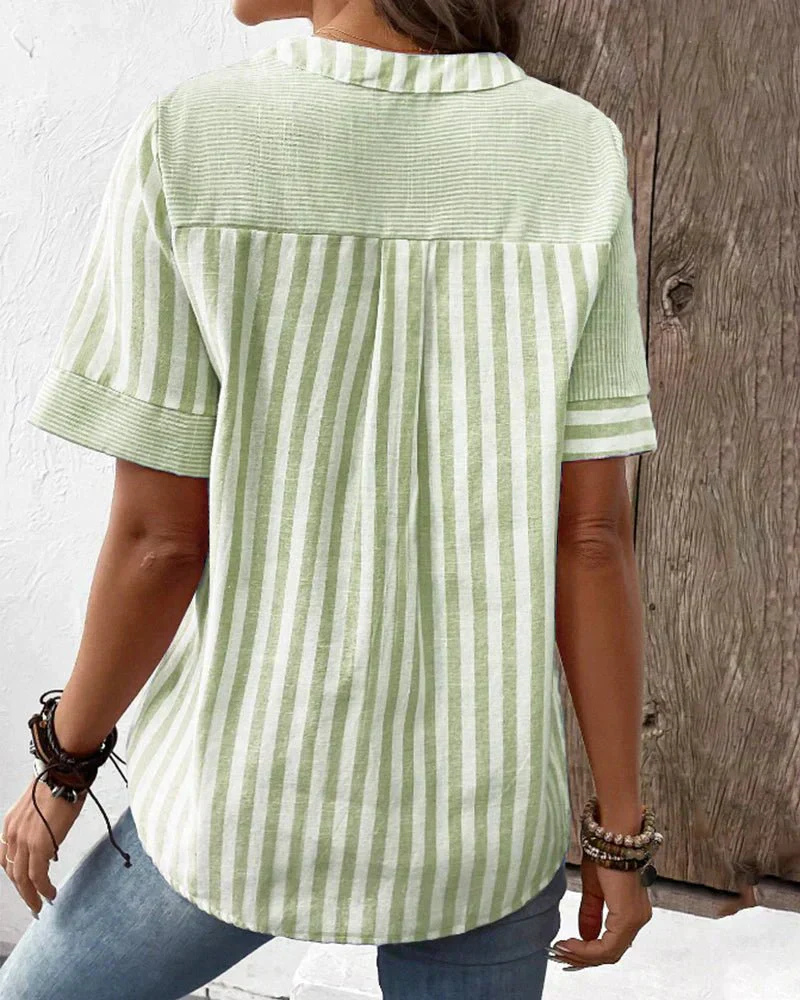 Jamie | Women's Cotton Striped Colorblock Half-Button Blouse Carol & Margaret Wilmington