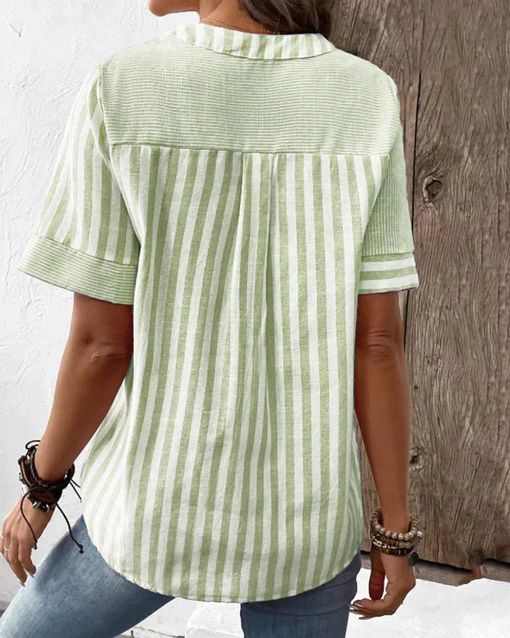 Jamie | Women's Cotton Striped Colorblock Half-Button Blouse Carol & Margaret Wilmington