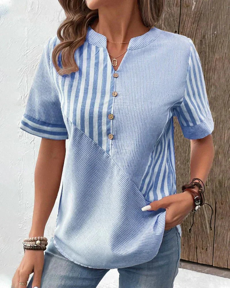 Jamie | Women's Cotton Striped Colorblock Half-Button Blouse Carol & Margaret Wilmington
