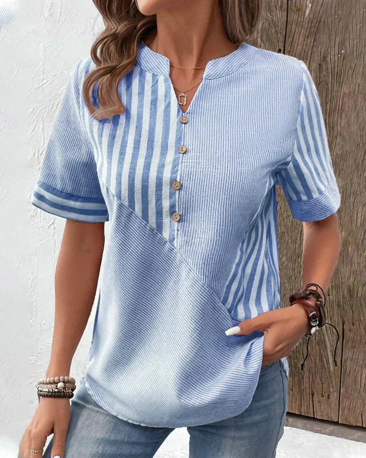 Jamie | Women's Cotton Striped Colorblock Half-Button Blouse Carol & Margaret Wilmington