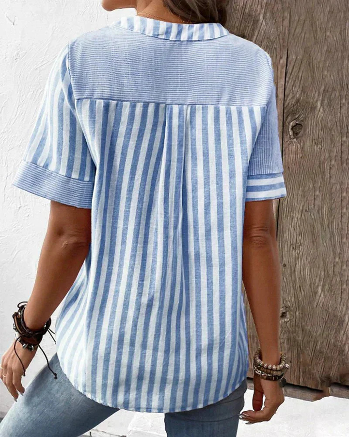 Jamie | Women's Cotton Striped Colorblock Half-Button Blouse Carol & Margaret Wilmington