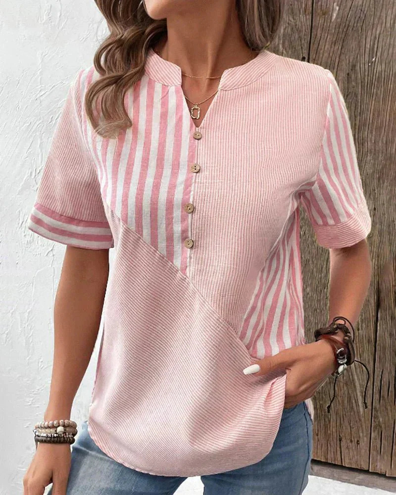 Jamie | Women's Cotton Striped Colorblock Half-Button Blouse Carol & Margaret Wilmington