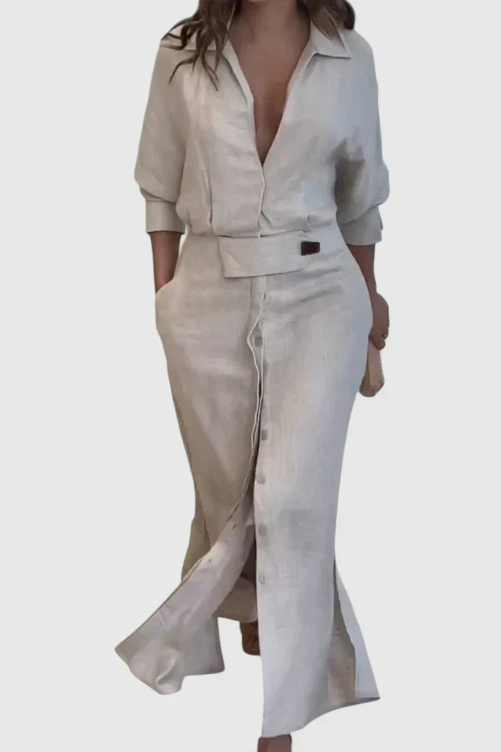 Joelle | Women's Linen Belted Button-Down Maxi Shirt Dress Carol & Margaret Wilmington