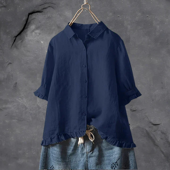 Jolene | Women's Linen Ruffle-Trim Button-Down Shirt Carol & Margaret Wilmington