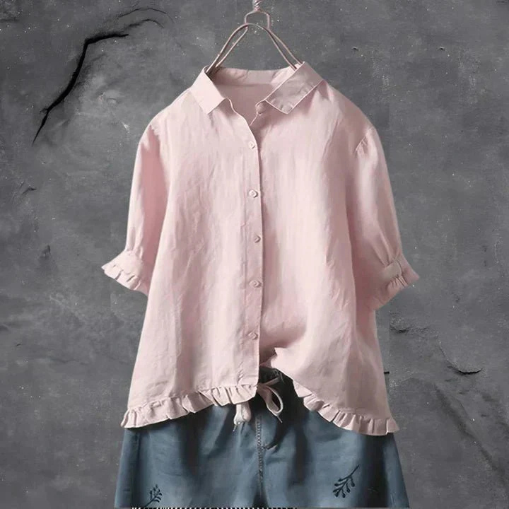 Jolene | Women's Linen Ruffle-Trim Button-Down Shirt Carol & Margaret Wilmington