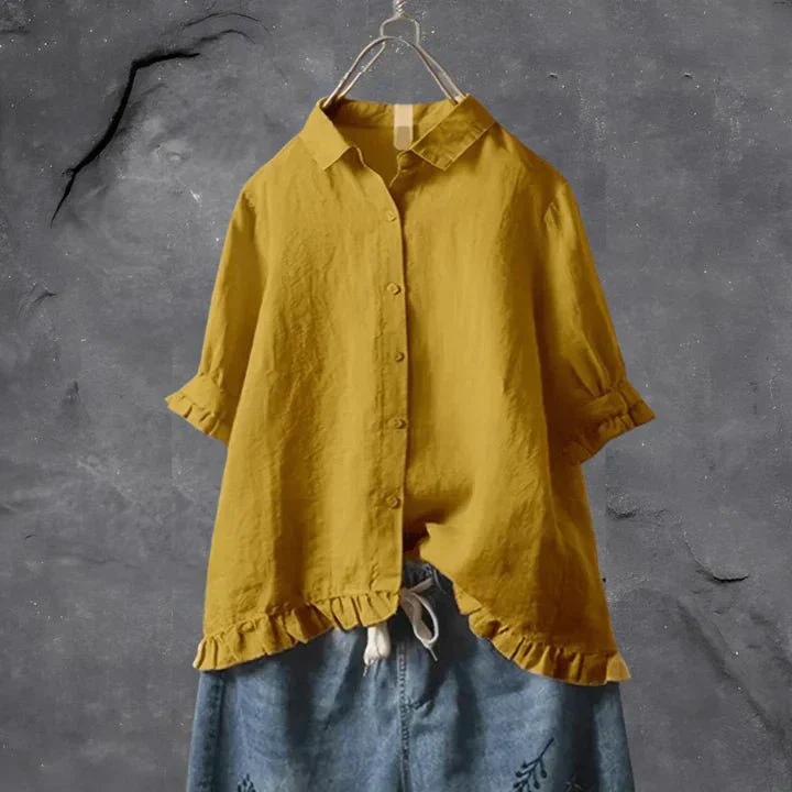 Jolene | Women's Linen Ruffle-Trim Button-Down Shirt Carol & Margaret Wilmington
