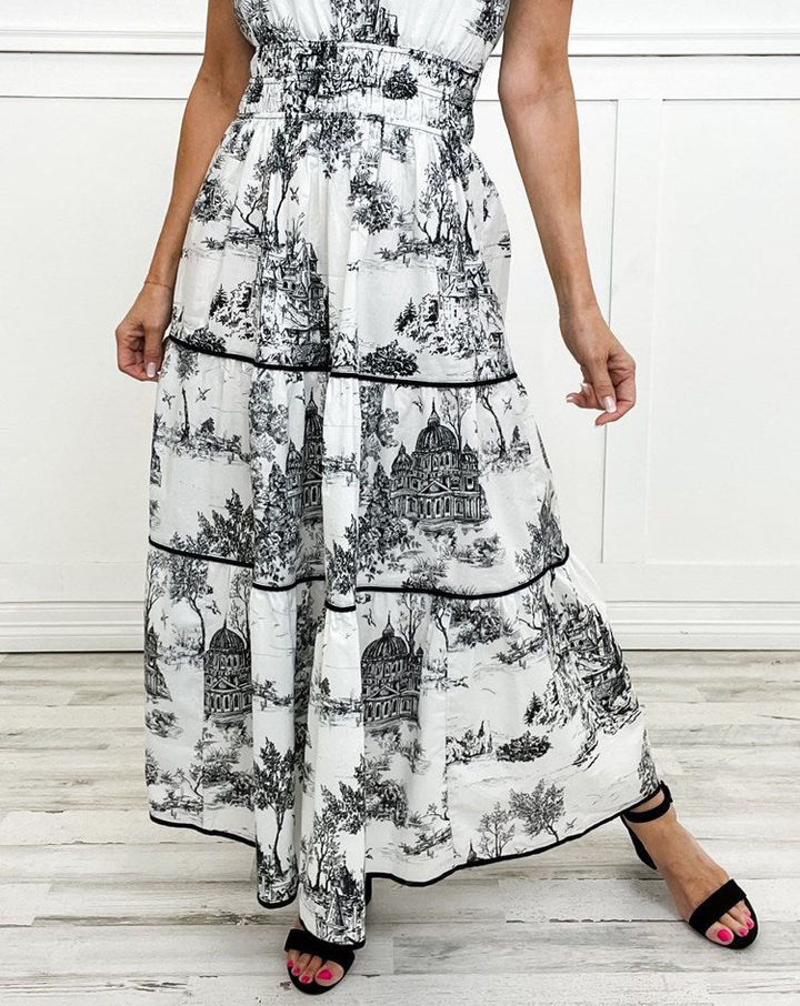 Jolie | Women's Cotton Toile Print Elasticated Waist Maxi Dress Carol & Margaret Wilmington