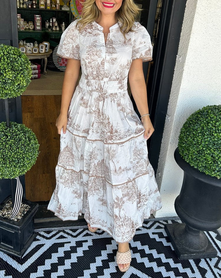 Jolie | Women's Cotton Toile Print Elasticated Waist Maxi Dress Carol & Margaret Wilmington