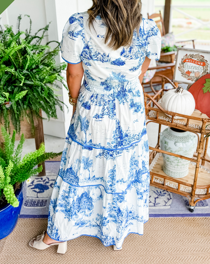Jolie | Women's Cotton Toile Print Elasticated Waist Maxi Dress Carol & Margaret Wilmington