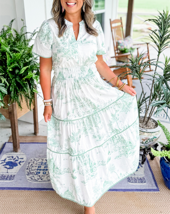 Jolie | Women's Cotton Toile Print Elasticated Waist Maxi Dress Carol & Margaret Wilmington