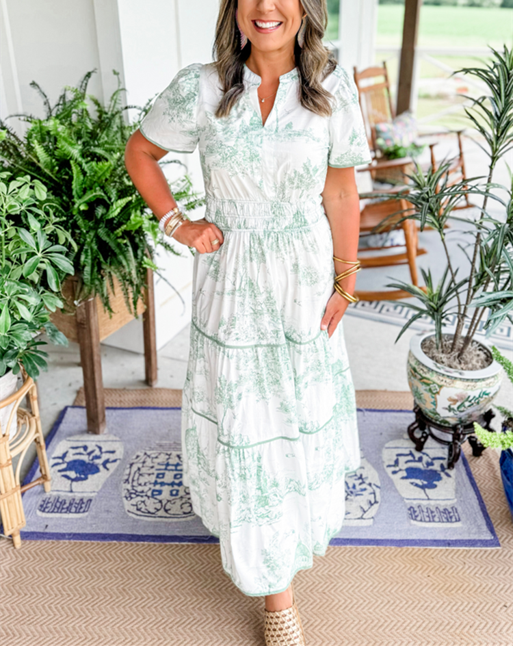 Jolie | Women's Cotton Toile Print Elasticated Waist Maxi Dress Carol & Margaret Wilmington