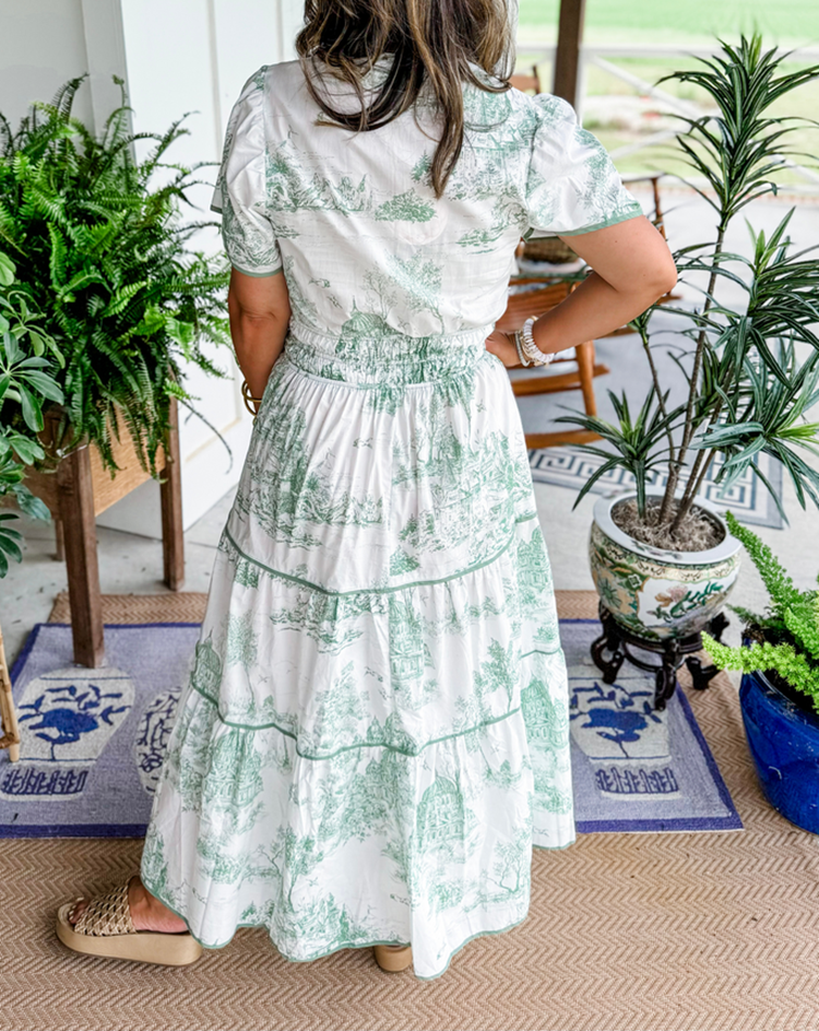 Jolie | Women's Cotton Toile Print Elasticated Waist Maxi Dress Carol & Margaret Wilmington
