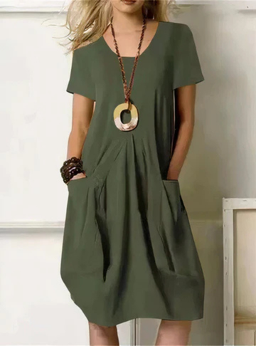 Kaia | Women's Casual Cotton Gathered Pocket Midi Dress Carol & Margaret Wilmington