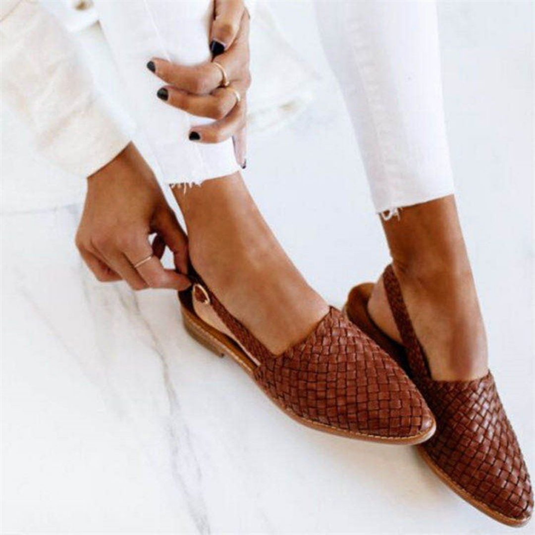 Kessa | Women's Leather Woven Pointed Toe Slingback Flat Sandals Carol & Margaret Wilmington