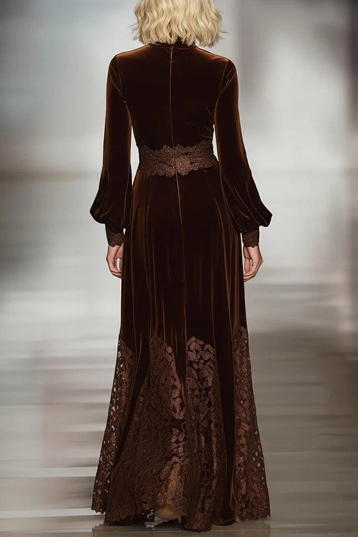 Henriette | Women's Velvet Mock-Neck Floral Maxi Dress
