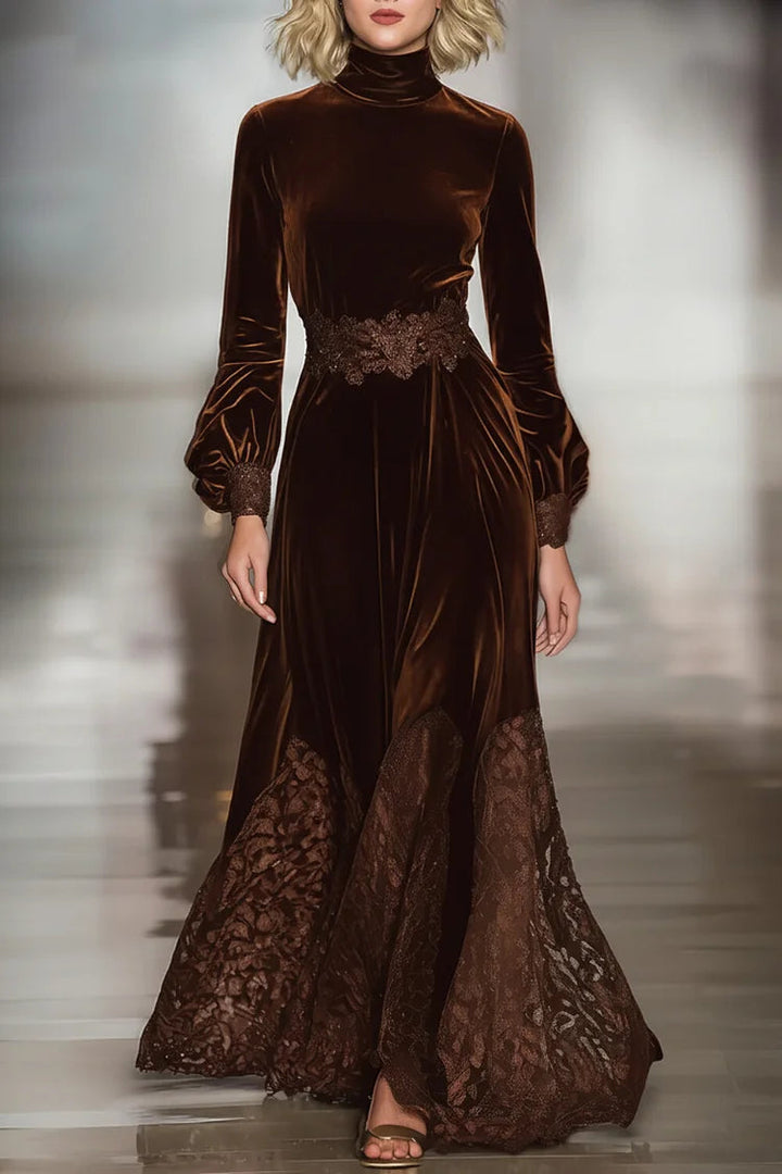 Henriette | Women's Velvet Mock-Neck Floral Maxi Dress