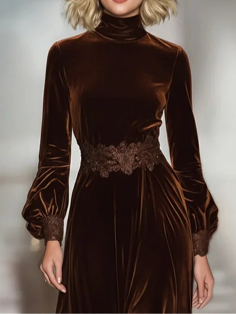 Henriette | Women's Velvet Mock-Neck Floral Maxi Dress