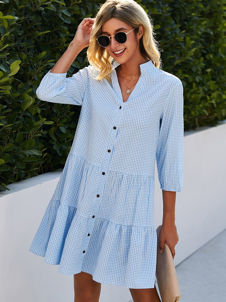 Lottie | Women's Cotton Gingham Tiered Button-Down Mini Dress Carol & Margaret Wilmington