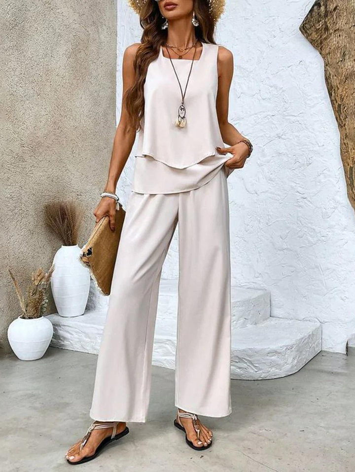 Luma | Women's Lightweight Layered Top Wide-Leg Two-Piece Set Carol & Margaret Wilmington