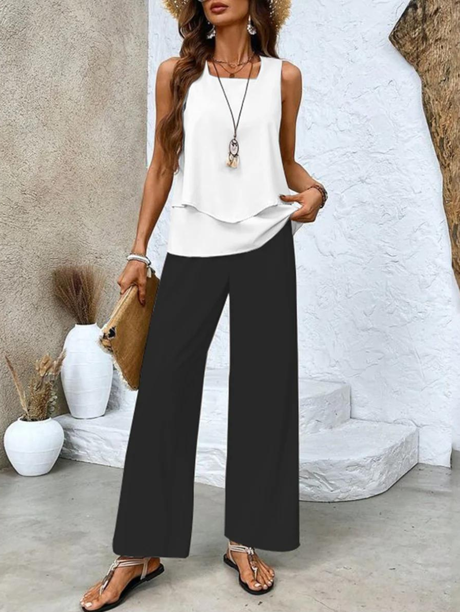 Luma | Women's Lightweight Layered Top Wide-Leg Two-Piece Set Carol & Margaret Wilmington