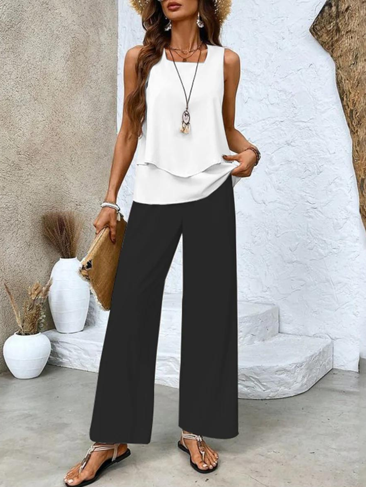 Luma | Women's Lightweight Layered Top Wide-Leg Two-Piece Set Carol & Margaret Wilmington