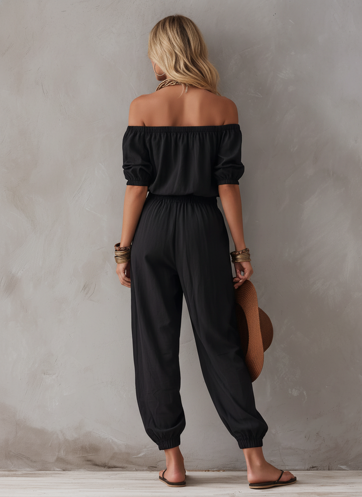 Black off-shoulder sleeveless jumpsuit for women