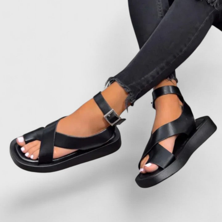 Mae | Women's Leather Toe Ring Crossover Ankle Strap Flatform Sandals Carol & Margaret Wilmington