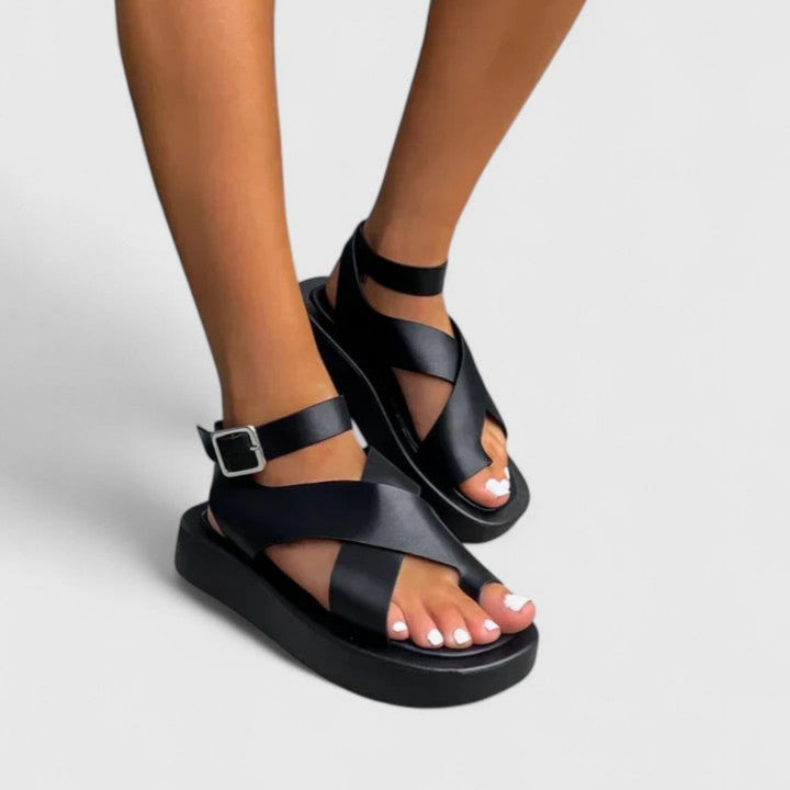 Mae | Women's Leather Toe Ring Crossover Ankle Strap Flatform Sandals Carol & Margaret Wilmington