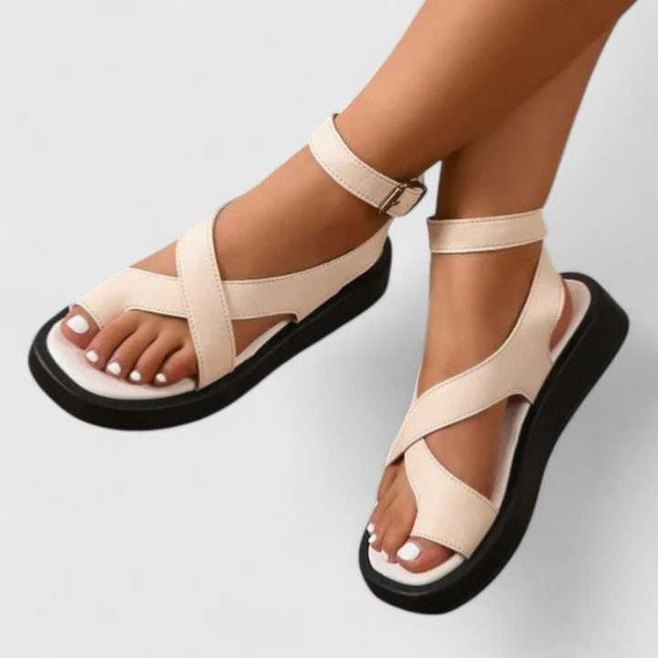 Mae | Women's Leather Toe Ring Crossover Ankle Strap Flatform Sandals Carol & Margaret Wilmington