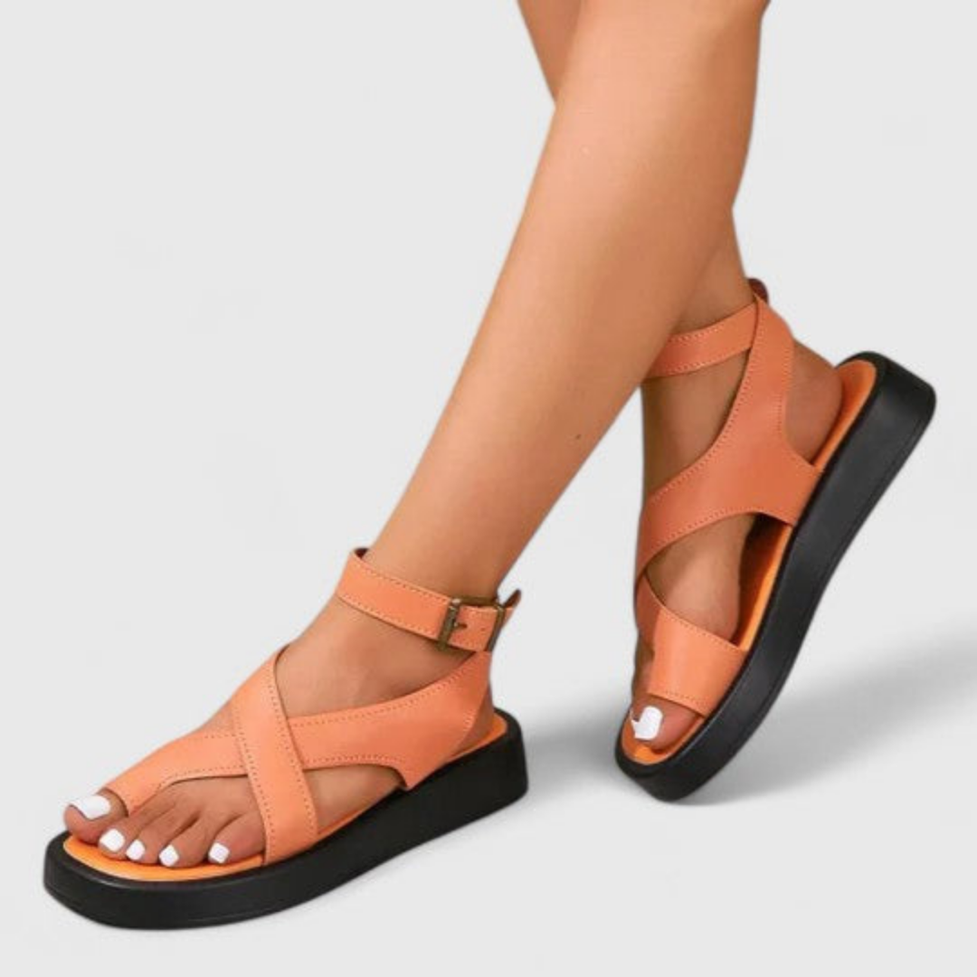 Mae | Women's Leather Toe Ring Crossover Ankle Strap Flatform Sandals Carol & Margaret Wilmington