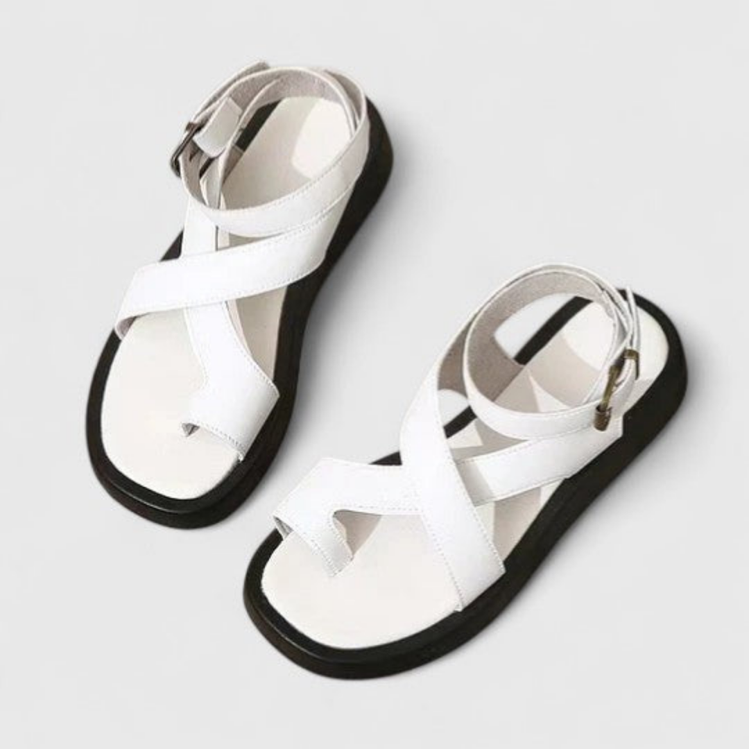 Mae | Women's Leather Toe Ring Crossover Ankle Strap Flatform Sandals Carol & Margaret Wilmington