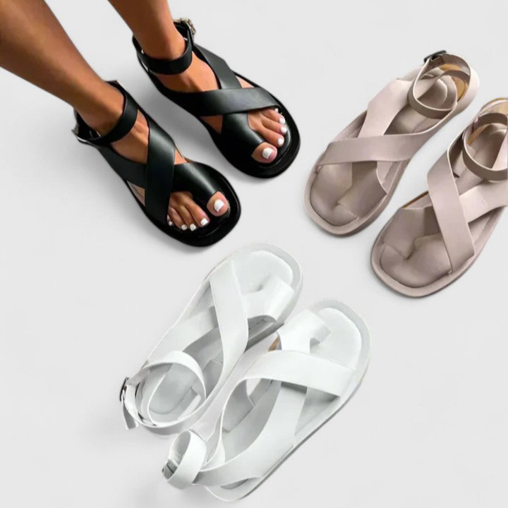 Mae | Women's Leather Toe Ring Crossover Ankle Strap Flatform Sandals Carol & Margaret Wilmington