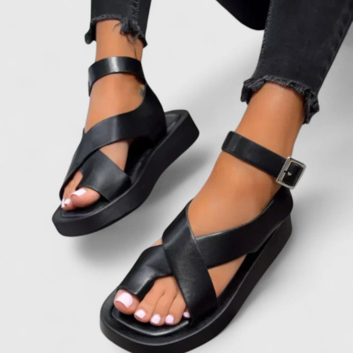 Mae | Women's Leather Toe Ring Crossover Ankle Strap Flatform Sandals Carol & Margaret Wilmington