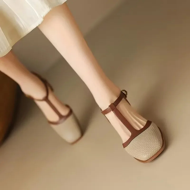 Maren | Women's Leather Two-Tone T-Strap Block Heel Mary Jane Pumps Carol & Margaret Wilmington