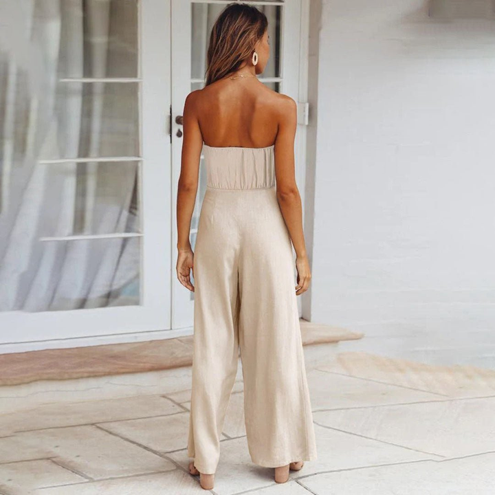 Maren | Women's Linen Strapless Tie-Front Wide-Leg Jumpsuit Carol & Margaret Wilmington