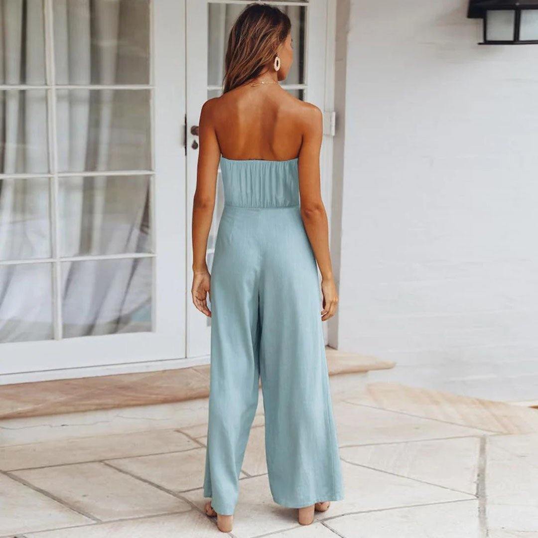 Maren | Women's Linen Strapless Tie-Front Wide-Leg Jumpsuit Carol & Margaret Wilmington