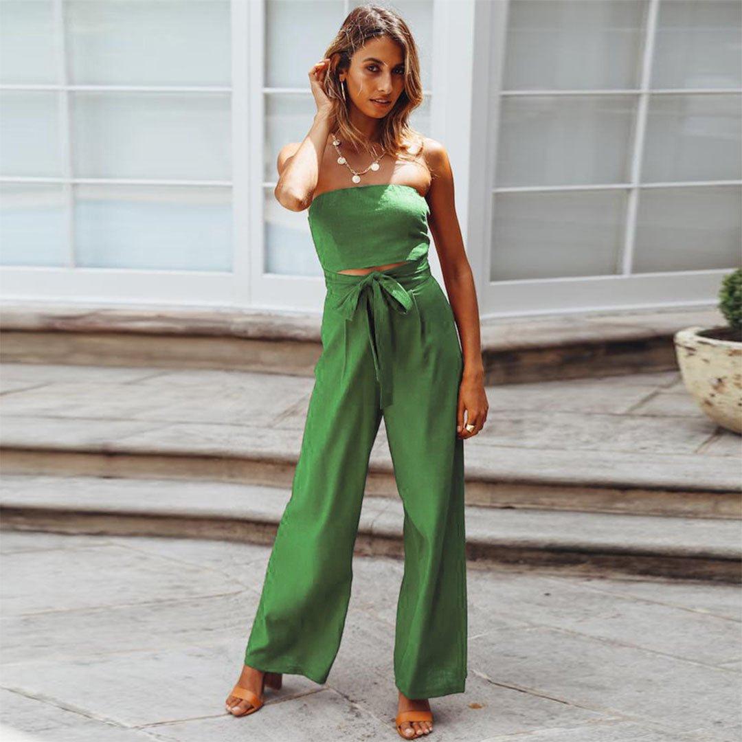 Maren | Women's Linen Strapless Tie-Front Wide-Leg Jumpsuit Carol & Margaret Wilmington