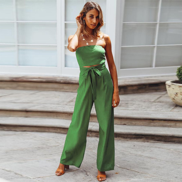 Maren | Women's Linen Strapless Tie-Front Wide-Leg Jumpsuit Carol & Margaret Wilmington