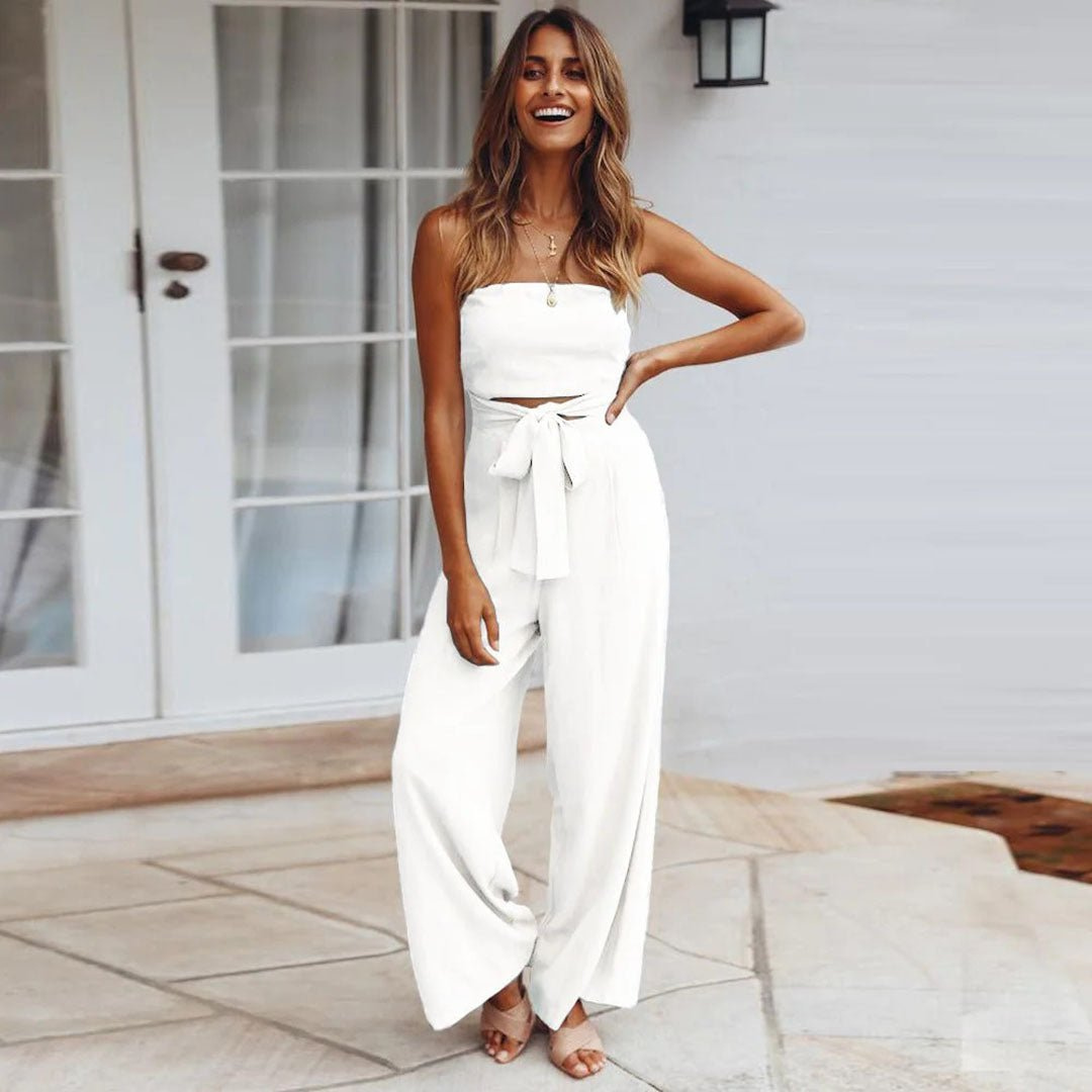 Maren | Women's Linen Strapless Tie-Front Wide-Leg Jumpsuit Carol & Margaret Wilmington
