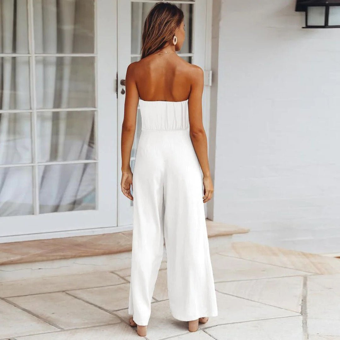 Maren | Women's Linen Strapless Tie-Front Wide-Leg Jumpsuit Carol & Margaret Wilmington