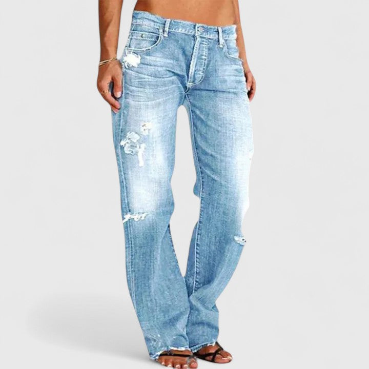 Marlowe | Women's Distressed Denim Low-Rise Wide-Leg Jeans Carol & Margaret Wilmington