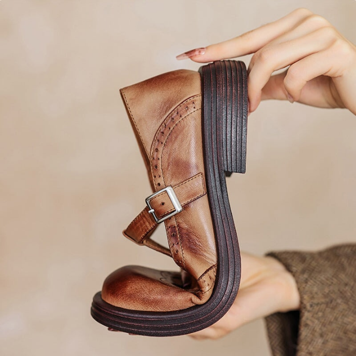 Marlowe | Women's Leather Brogue T-Bar Mary Jane Heels Carol & Margaret Wilmington