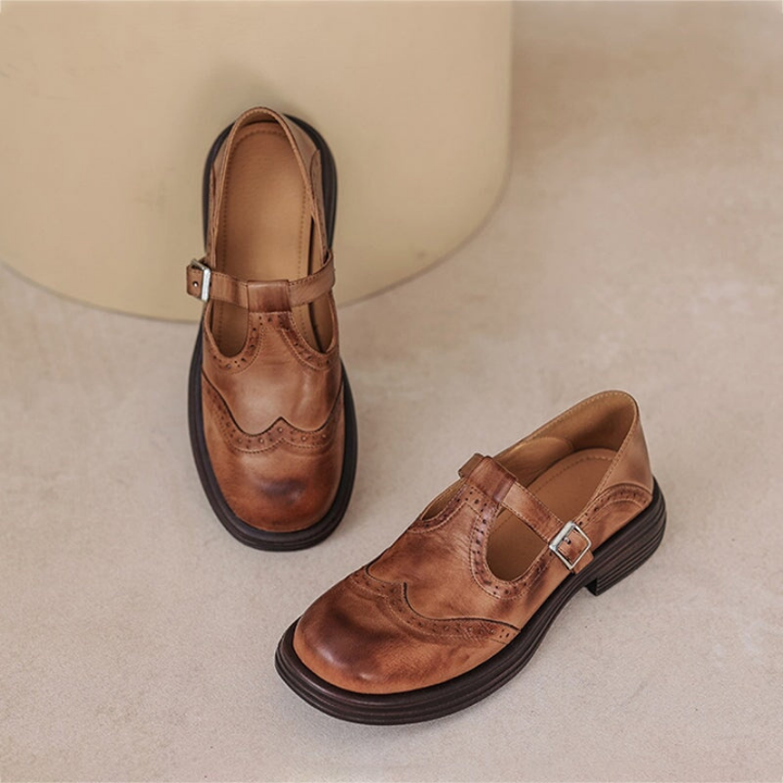 Marlowe | Women's Leather Brogue T-Bar Mary Jane Heels Carol & Margaret Wilmington