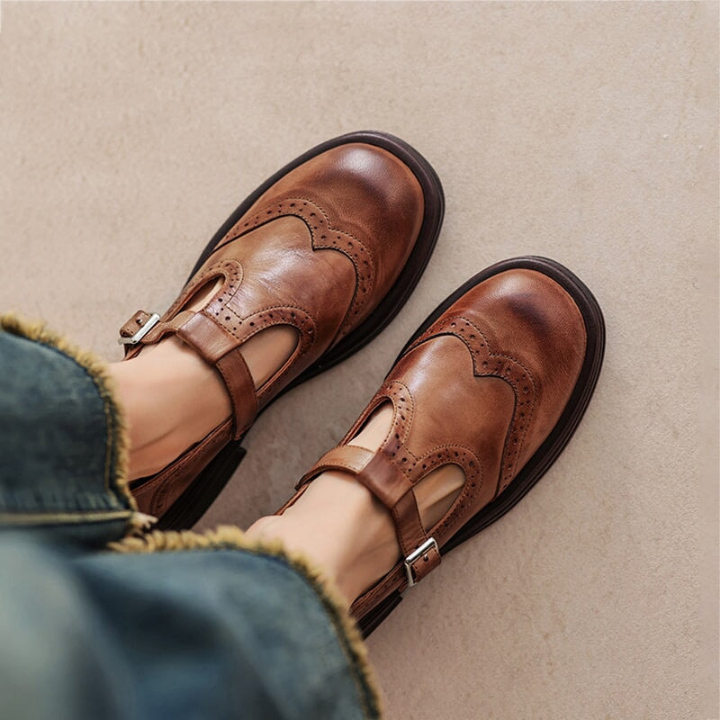 Marlowe | Women's Leather Brogue T-Bar Mary Jane Heels Carol & Margaret Wilmington