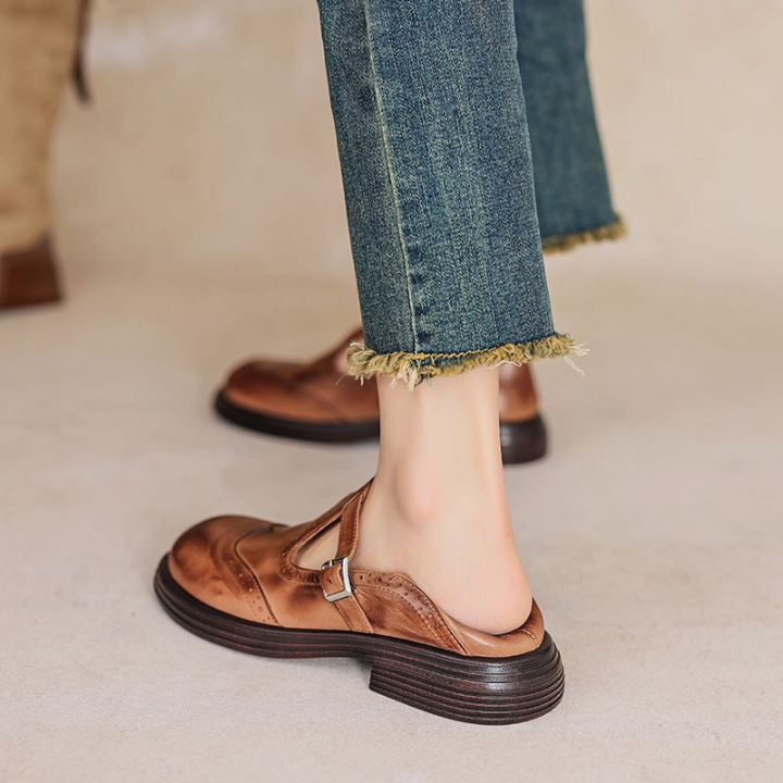 Marlowe | Women's Leather Brogue T-Bar Mary Jane Heels Carol & Margaret Wilmington