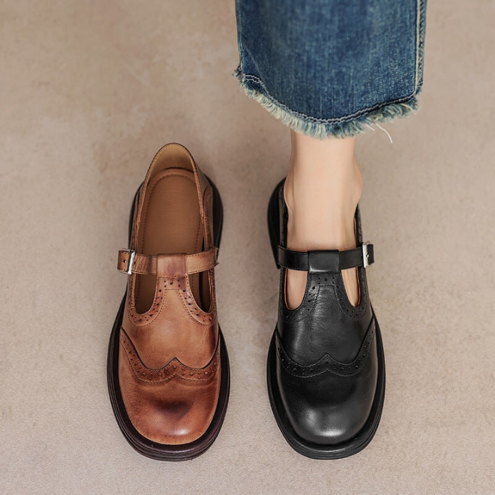 Marlowe | Women's Leather Brogue T-Bar Mary Jane Heels Carol & Margaret Wilmington