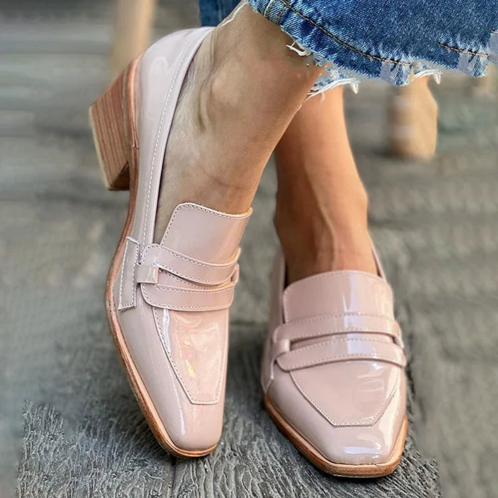 Marlowe | Women's Pink Leather Square Toe Block Heel Loafers Carol & Margaret Wilmington
