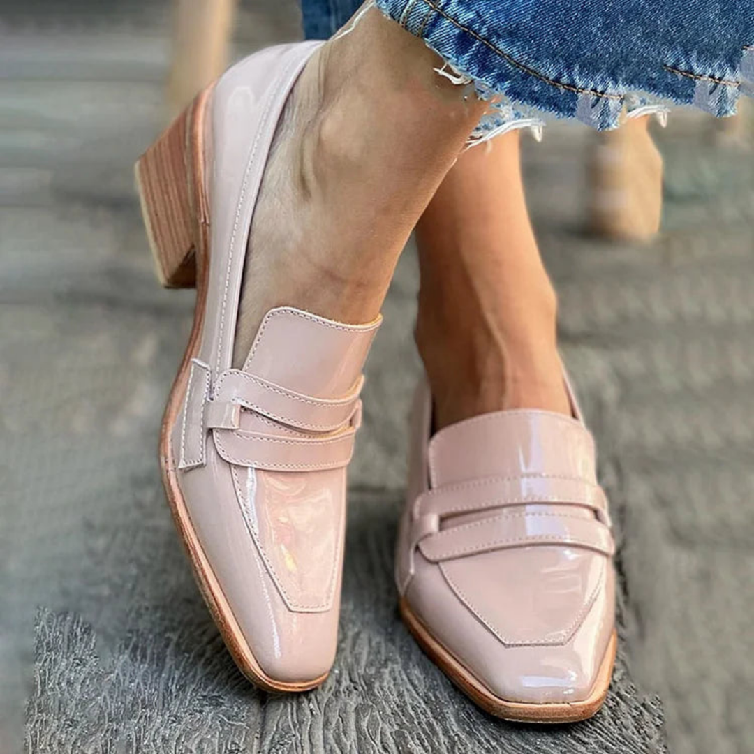 Marlowe | Women's Pink Leather Square Toe Block Heel Loafers Carol & Margaret Wilmington