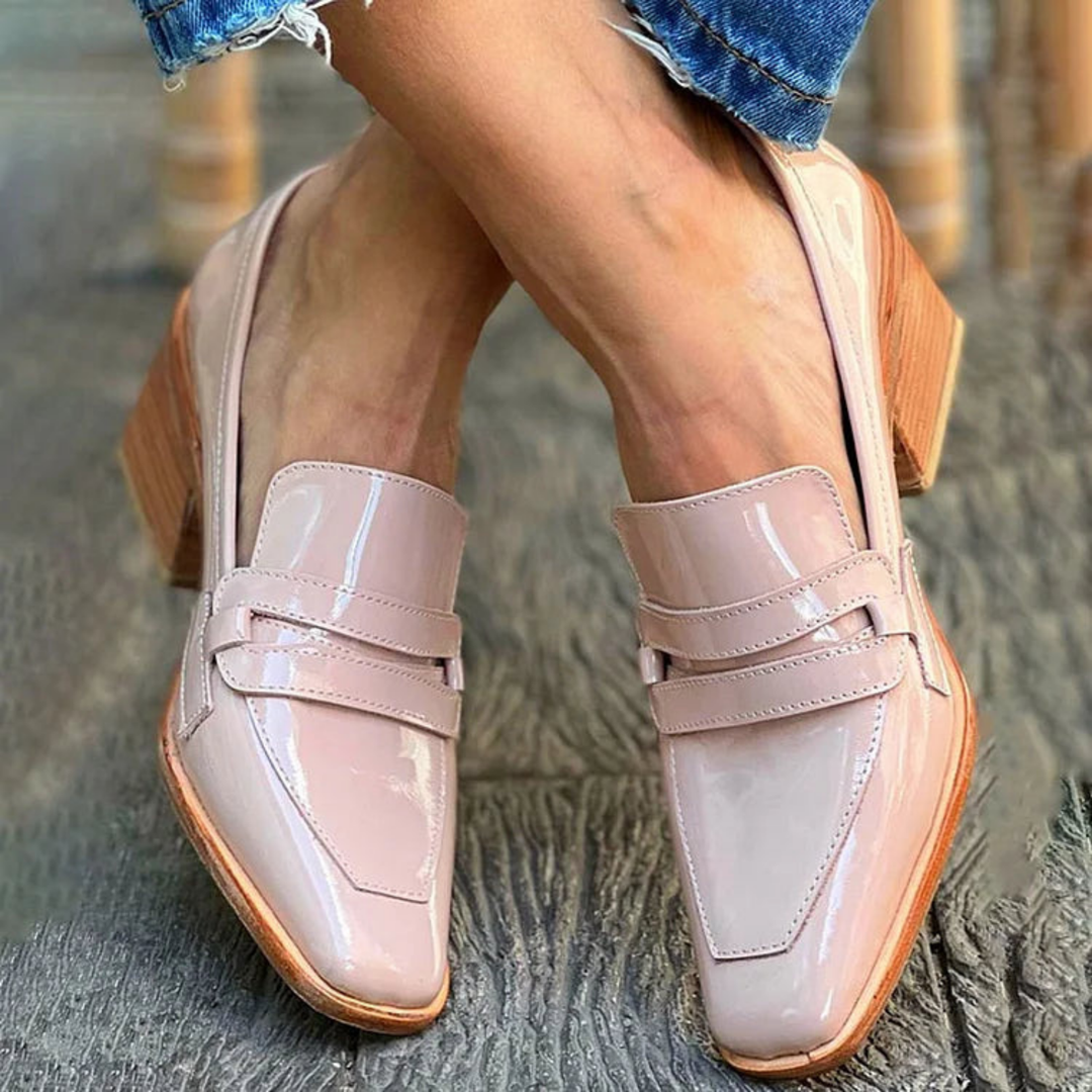 Marlowe | Women's Pink Leather Square Toe Block Heel Loafers Carol & Margaret Wilmington